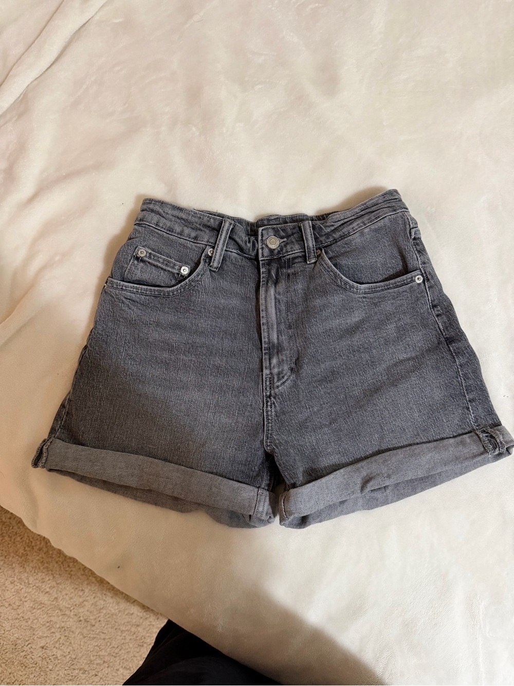 Zara Charcoal Rolled Cuff Denim High waist Shorts